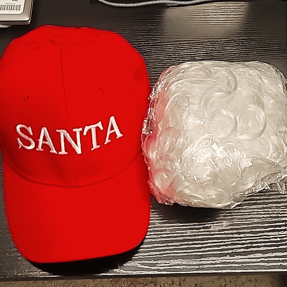 Santa ball cap with mullet wig